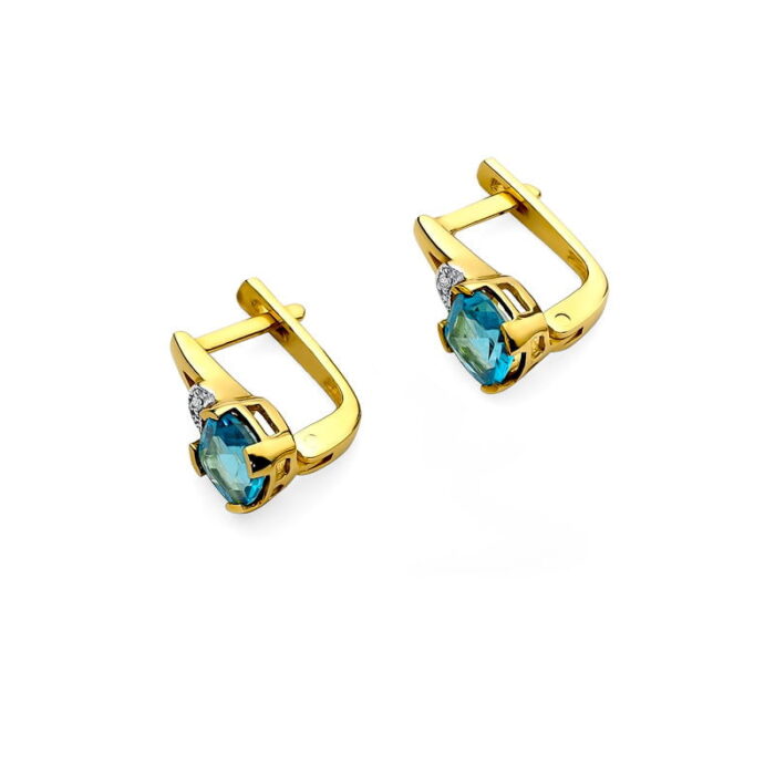 Cercei Aur 14 K cu Topaz 2.20 ct si Diamante 0.01 ct - Imagine 2