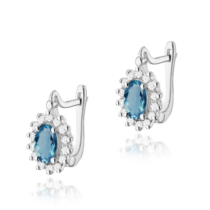 Cercei Aur 14K cu Topaz London Blue 1.00 ct si Diamante 0.24 ct. - Imagine 3