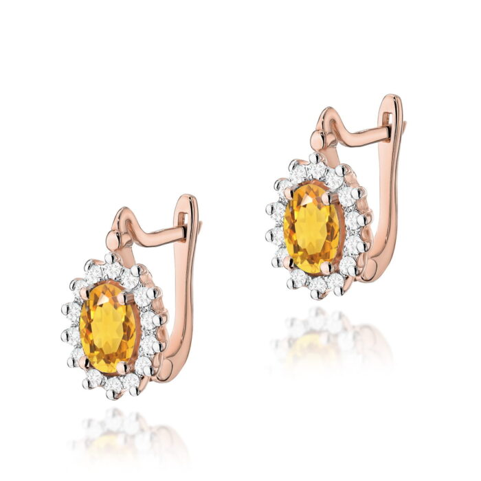 Cercei Aur 14K cu Citrin 1.20 ct si Diamante 0.24 ct. - Imagine 5