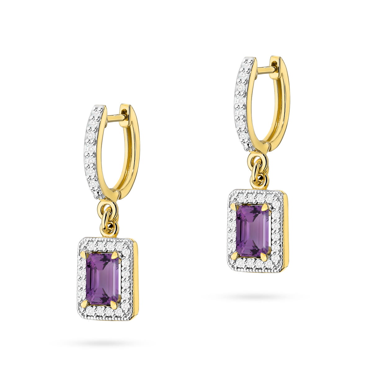 KO422-Z-585-A1.00_1.jpg Cercei Aur 14K cu Ametist 1.00 ct si Diamante 0.34 ct. - Imagine 1