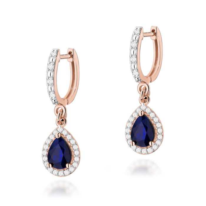 Cercei Aur 14K cu Safir 1.20 ct si Diamante  Naturale 0.26 ct - Imagine 6