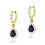 Cercei Aur 14K cu Safir 1.20 ct si Diamante  Naturale 0.26 ct