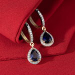 Cercei Aur 14K cu Safir 1.20 ct si Diamante  Naturale 0.26 ct - Imagine 3