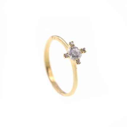Inel dama cu cristale de zircon albe din aur galben IL0198