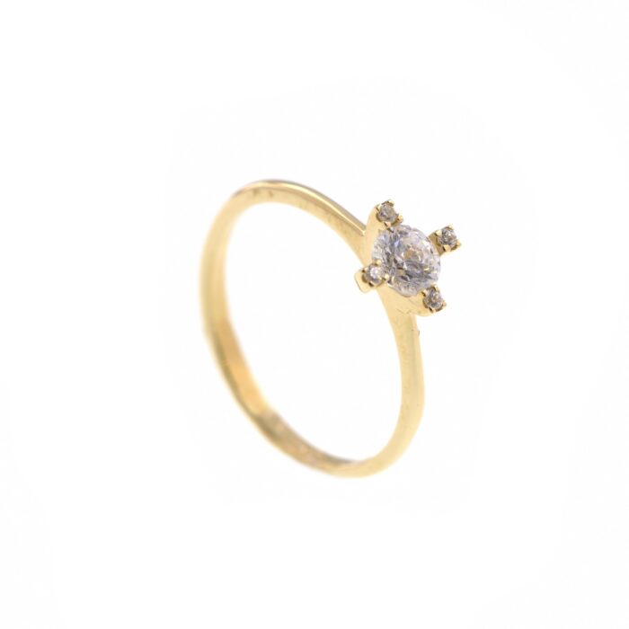 Inel dama cu cristale de zircon albe din aur galben IL0198 - Imagine 2