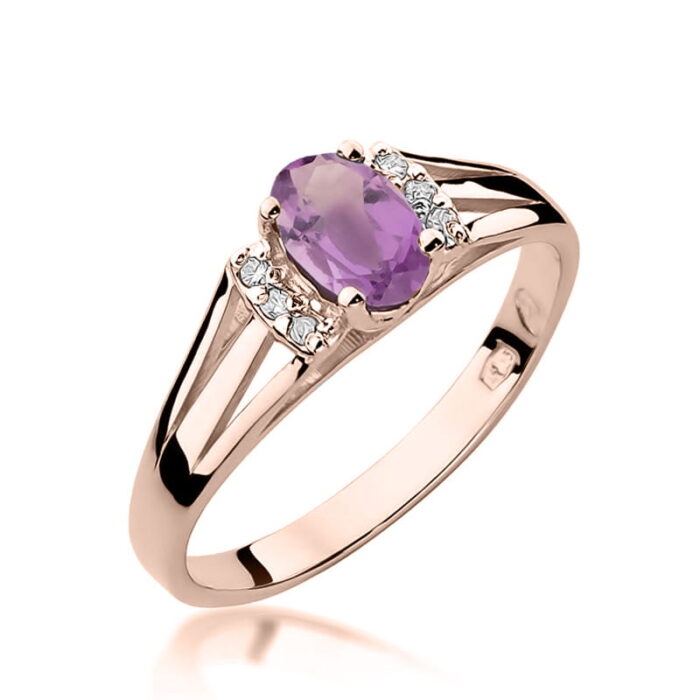 Inel Aur 14K cu Ametist 0.40 ct si Diamante Naturale 0.05 ct - Imagine 5