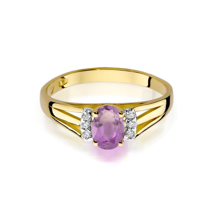 Inel Aur 14K cu Ametist 0.40 ct si Diamante Naturale 0.05 ct - Imagine 2