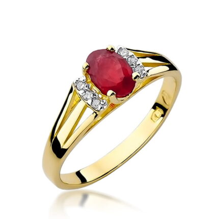 Inel Aur 14K cu Garnet 0.50 ct si Diamante