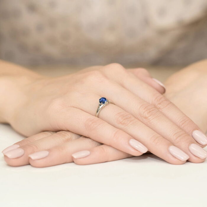 Inel Aur 14k cu Safir 0.50 ct si Diamante Negre 0.029 ct - Imagine 6