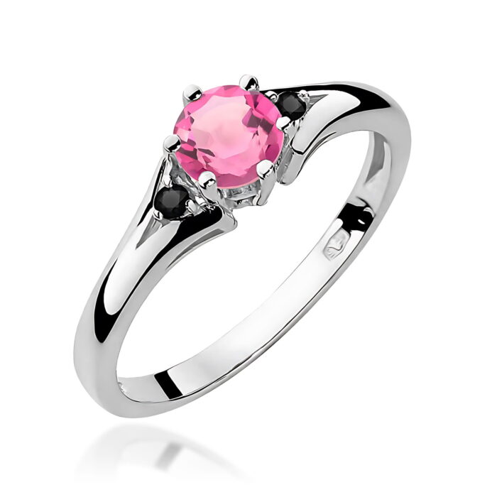 Inel Aur 14K cu Topaz Roz 0.60 ct si Diamante Negre 0.029 ct - Imagine 4