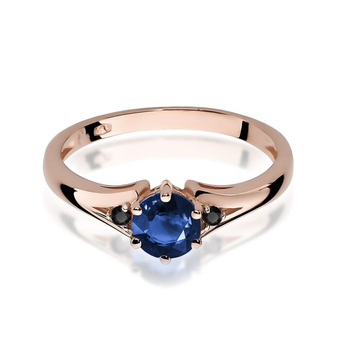 Inel Aur 14k cu Safir 0.50 ct si Diamante Negre 0.029 ct - Imagine 8
