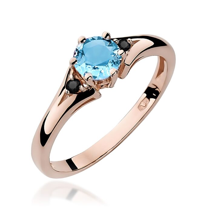 Inel Aur 14k cu Topaz Albastru 0.50 ct si  Diamante Negre 0.029 ct - Imagine 7