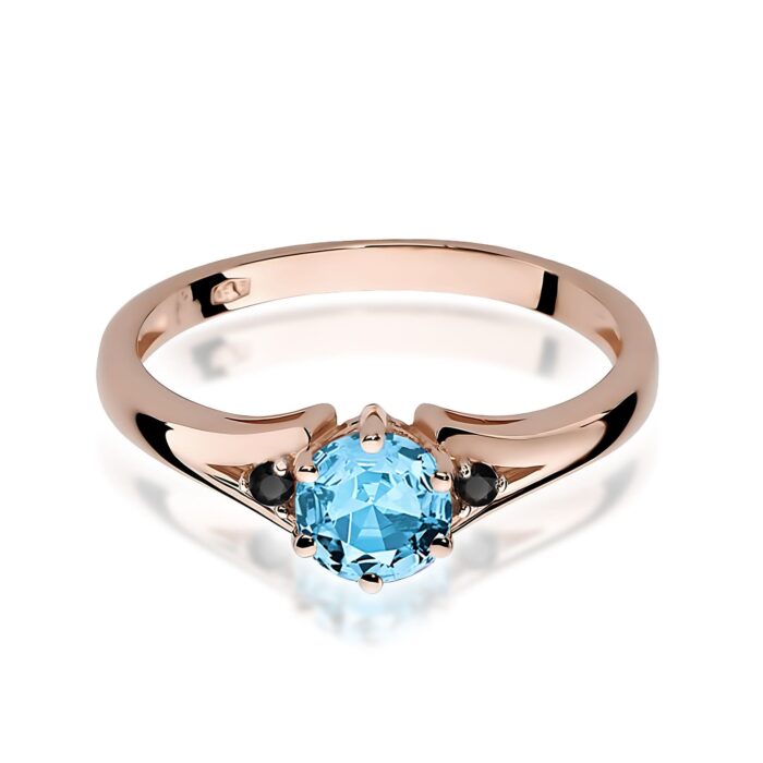 Inel Aur 14k cu Topaz Albastru 0.50 ct si  Diamante Negre 0.029 ct - Imagine 8