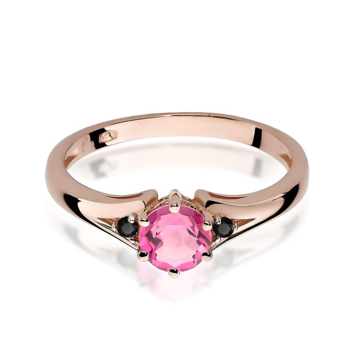 Inel Aur 14K cu Topaz Roz 0.60 ct si Diamante Negre 0.029 ct - Imagine 8
