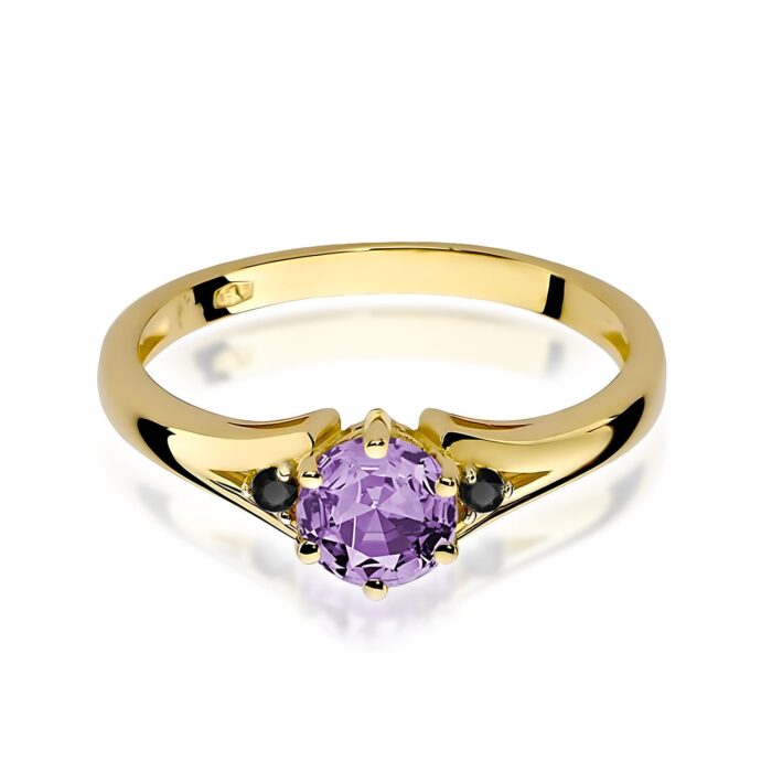 Inel Aur 14K cu Ametist 0.50 ct si Diamante Negre 0.029 ct - Imagine 2