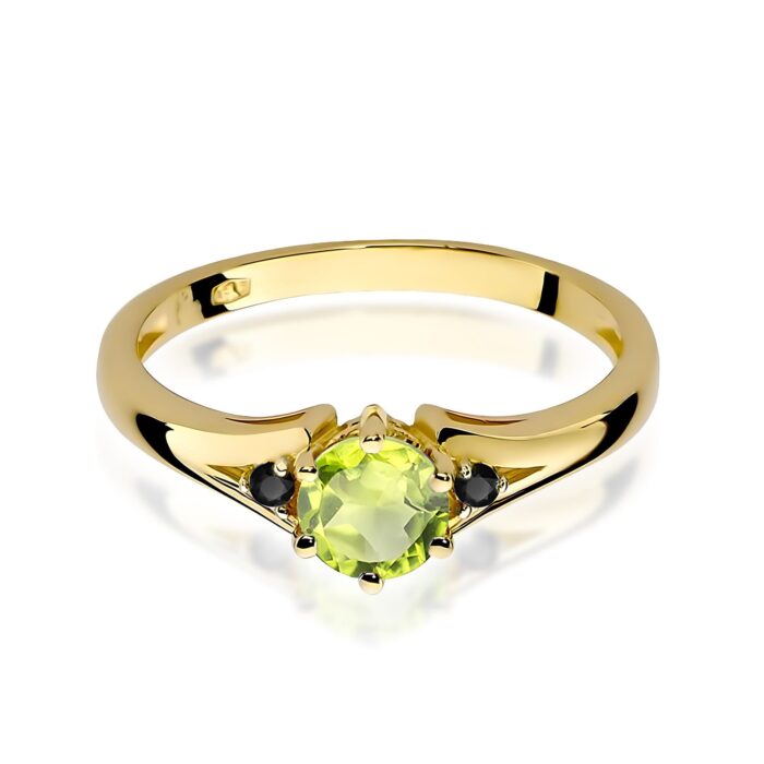 Inel Aur 14K cu Peridot 0.60 ct si Diamante Negre 0.029 ct - Imagine 2