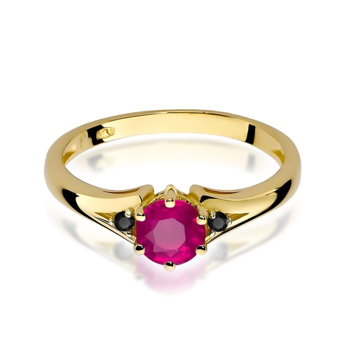 Inel Aur 14K cu Rodolit 0.60 ct si Diamante Negre 0.029 ct - Imagine 2