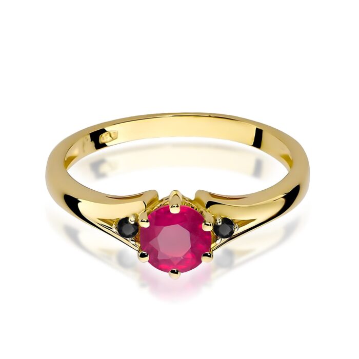 Inel Aur 14k cu Rubin 0.60 ct si Diamante Negre 0.029 ct - Imagine 2
