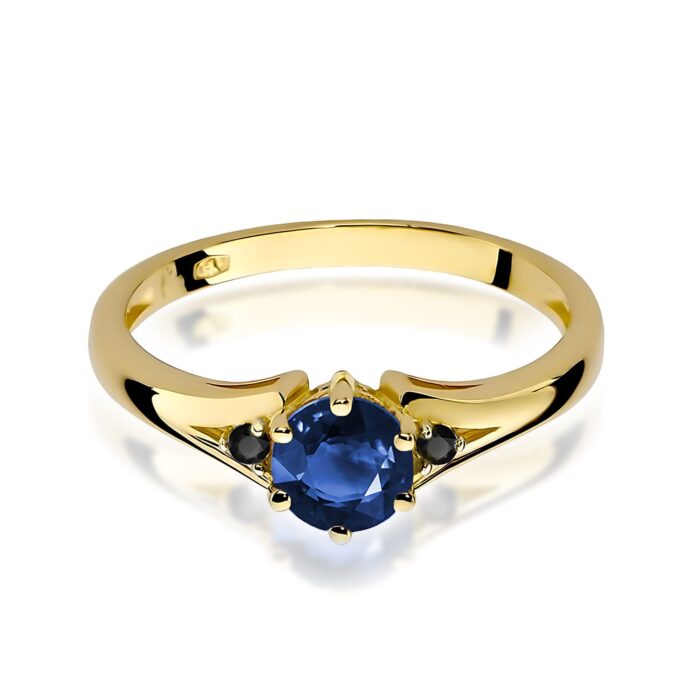 Inel Aur 14k cu Safir 0.50 ct si Diamante Negre 0.029 ct - Imagine 2