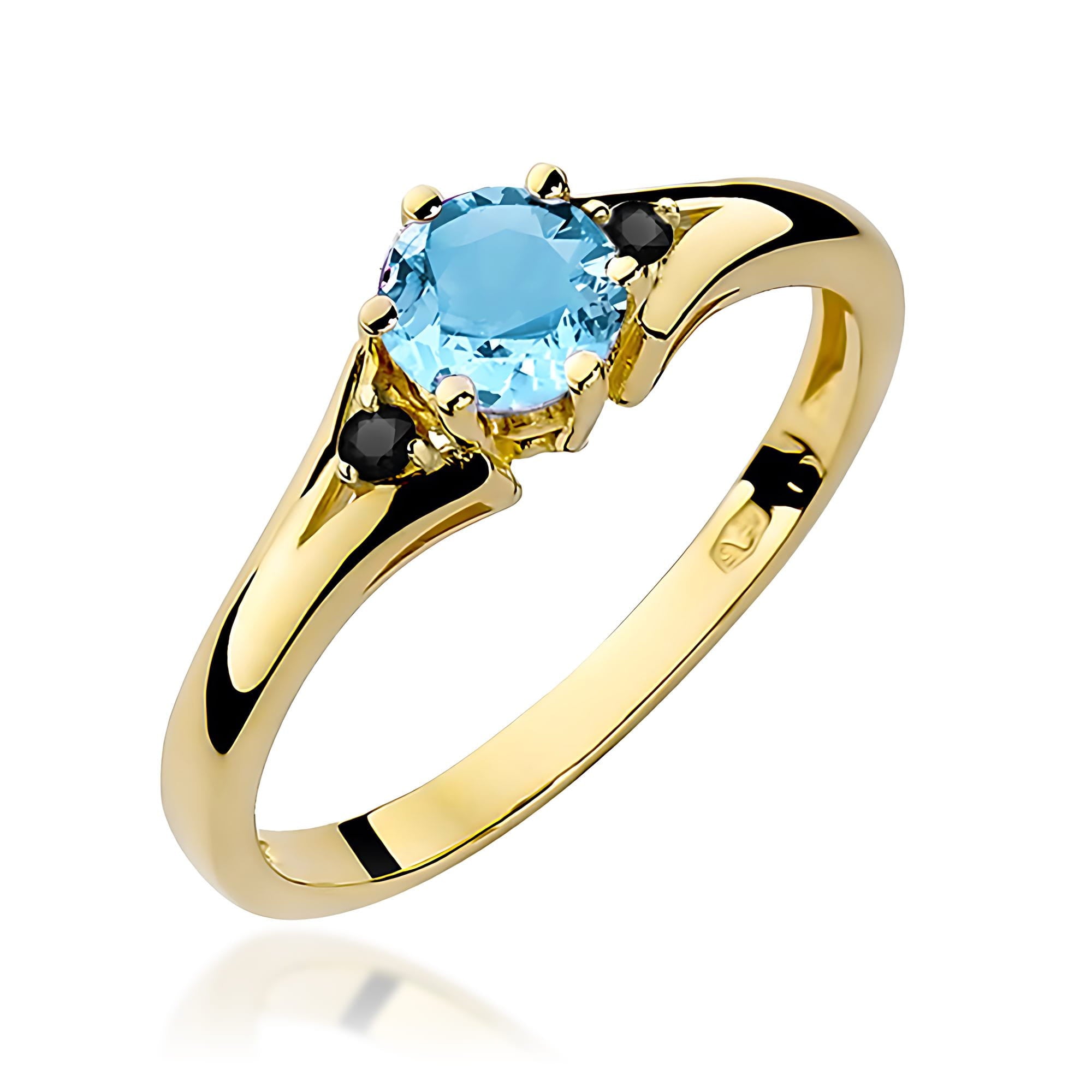 W0076.Z3.TOB_.02_1.jpg Inel Aur 14k cu Topaz Albastru 0.50 ct si Diamante Negre 0.029 ct - Imagine 1
