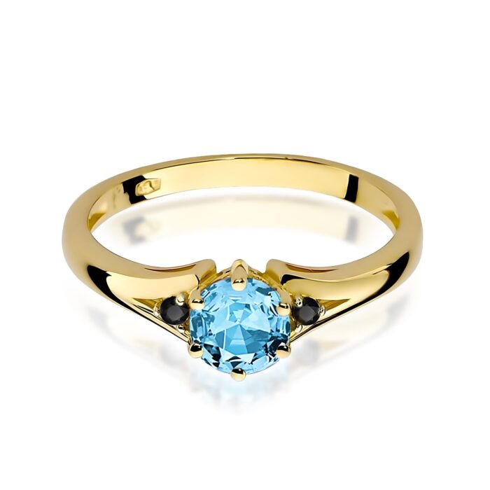 Inel Aur 14k cu Topaz Albastru 0.50 ct si  Diamante Negre 0.029 ct - Imagine 2