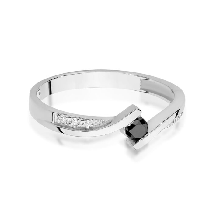 Inel Aur 14K cu Diamant Negru 0.12 ct si Diamant 0.03 ct - Imagine 5