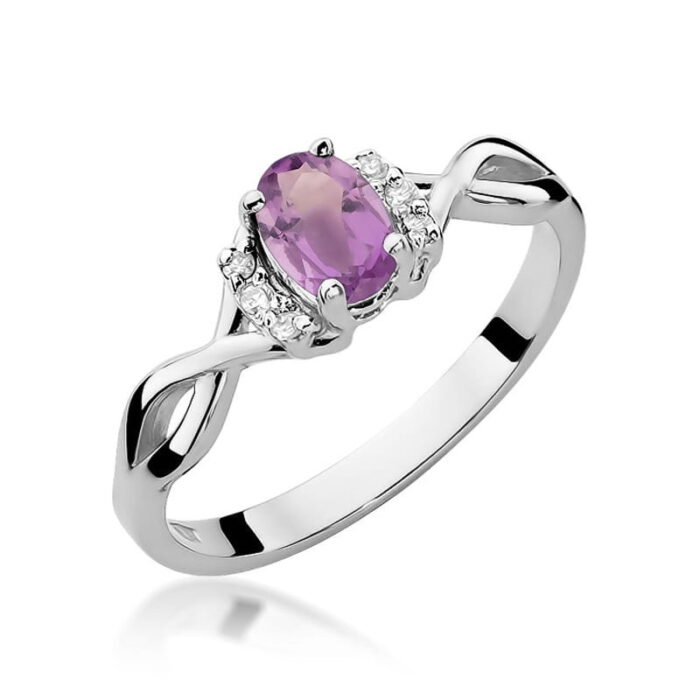 Inel Aur 14k cu Ametist 0.40 ct si Diamante Naturale 0.05 ct - Imagine 5