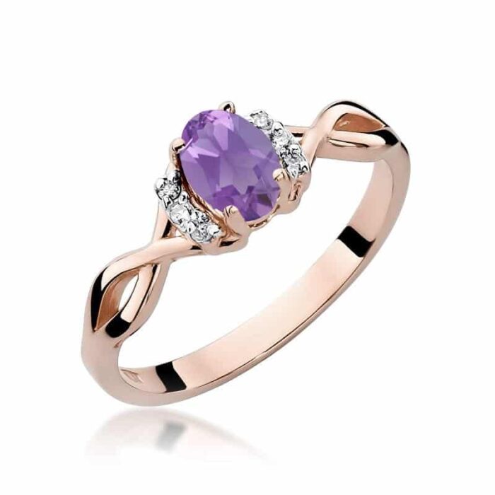 Inel Aur 14k cu Ametist 0.40 ct si Diamante Naturale 0.05 ct - Imagine 9
