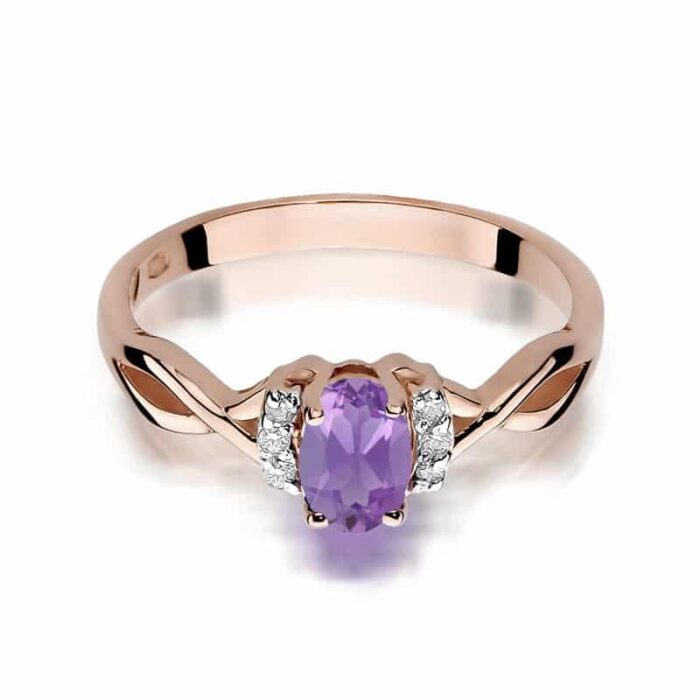 Inel Aur 14k cu Ametist 0.40 ct si Diamante Naturale 0.05 ct - Imagine 10