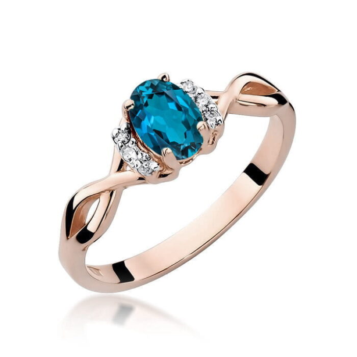 Inel Aur 14k cu Topaz London Blue 0.50 ct si Diamante 0.05 ct - Imagine 9