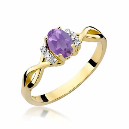 Inel Aur 14k cu Ametist 0.40 ct si Diamante Naturale 0.05 ct