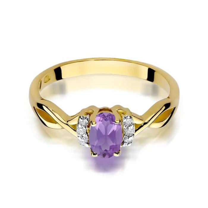Inel Aur 14k cu Ametist 0.40 ct si Diamante Naturale 0.05 ct - Imagine 2
