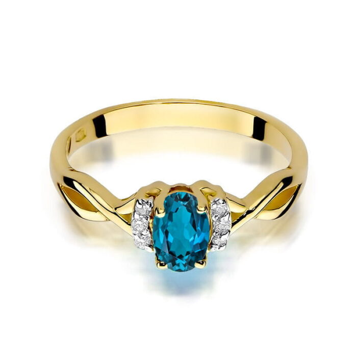 Inel Aur 14k cu Topaz London Blue 0.50 ct si Diamante 0.05 ct - Imagine 2
