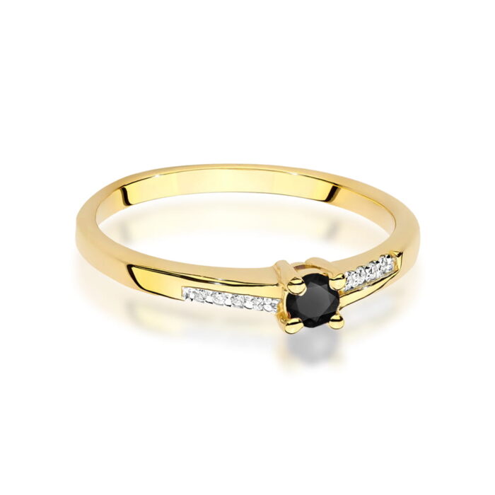 Inel Aur 14K cu Diamant Negru 0.12 ct si Diamante 0.04 ct - Imagine 2