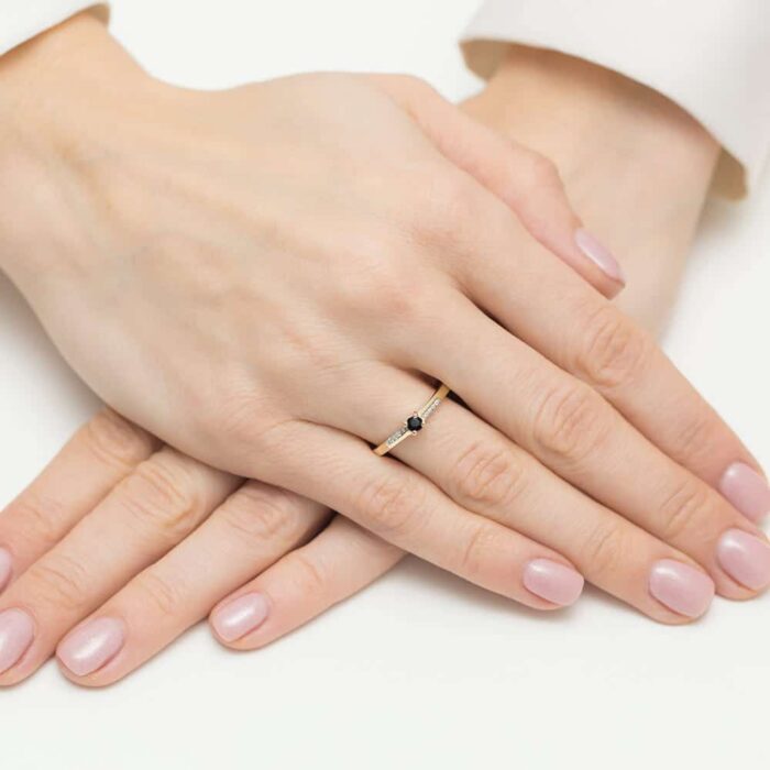 Inel Aur 14K cu Diamant Negru 0.12 ct si Diamante 0.04 ct - Imagine 6