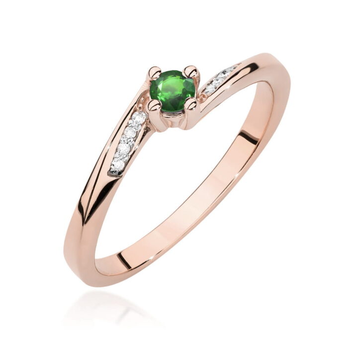 Inel Aur 14K cu Smarald 0.15 ct si Diamante Naturale 0.04 ct - Imagine 2