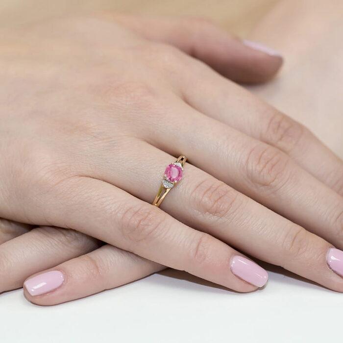 Inel Aur 14K cu Topaz Roz 0.65 ct si Diamante Naturale 0.01 ct - Imagine 4