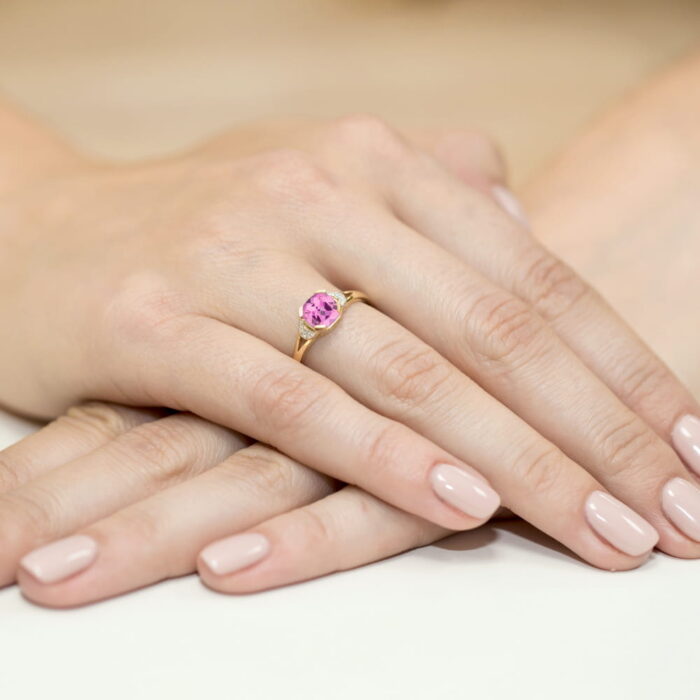 Inel Aur 14K cu Topaz Roz 1.10 ct si Diamante 0.01 ct - Imagine 4