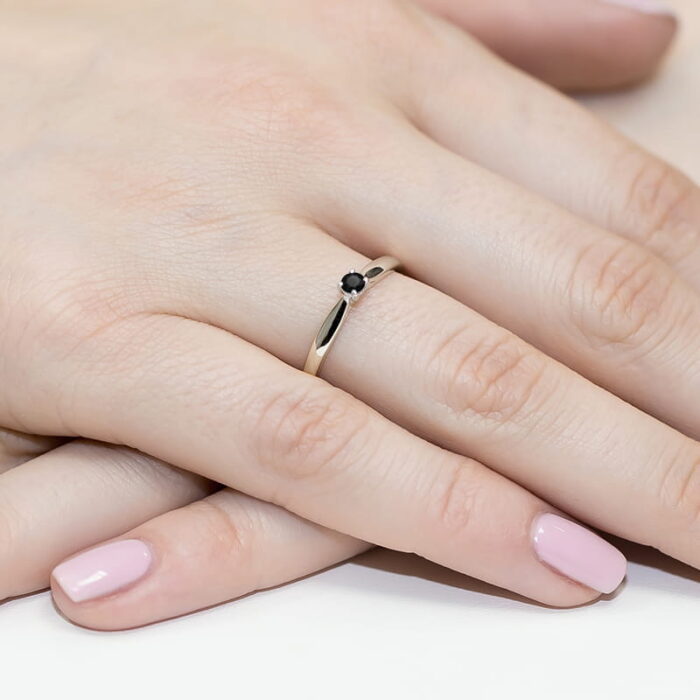 Inel Aur 14k cu Diamant Negru Natural 0.12 ct - Imagine 8