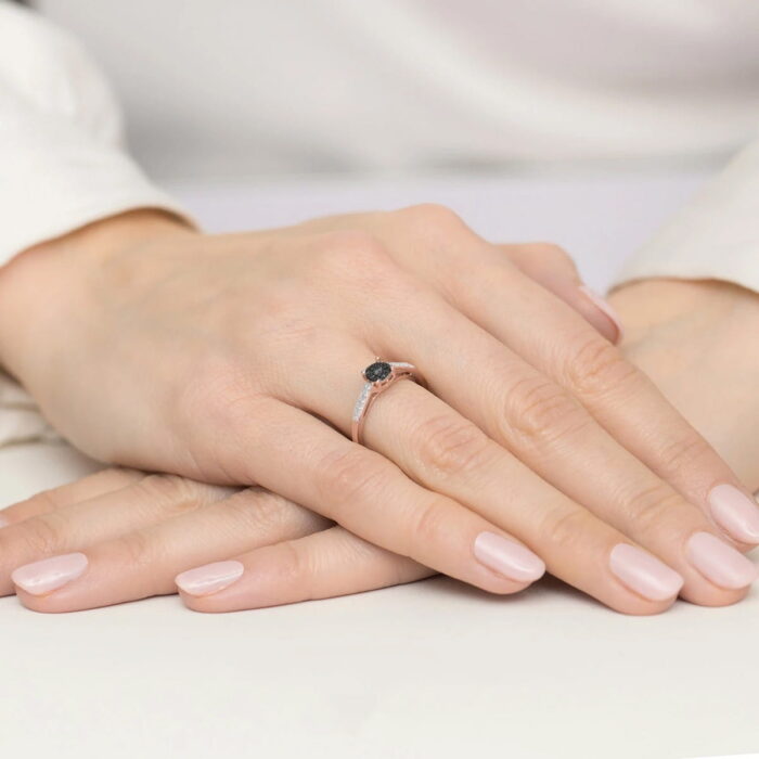 Inel Aur 14K cu Diamant Negru 0.04 ct si Diamante Incolore 0.04 ct - Imagine 9