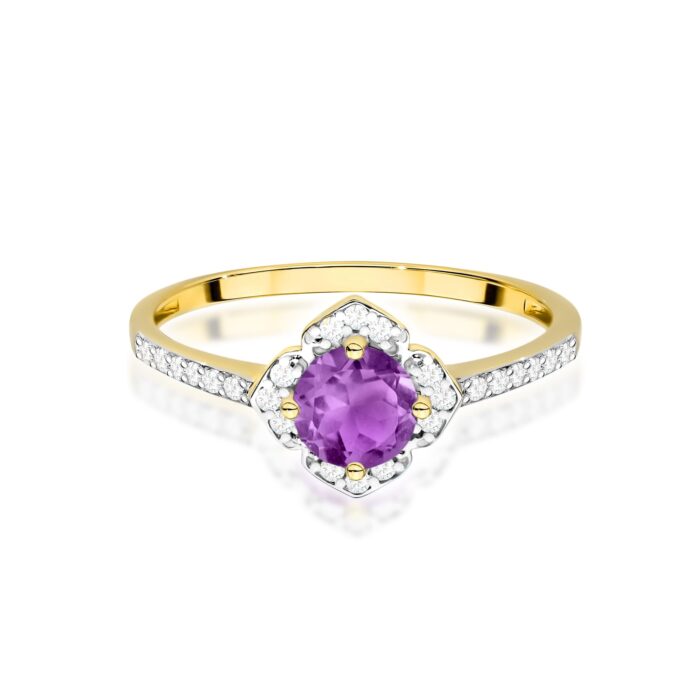 Inel Aur 14K cu Ametist 0.50 ct si Diamante Naturale 0.13 ct - Imagine 2