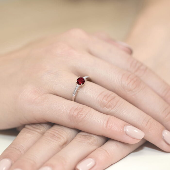 Inel Aur 14K cu Granat 0.60 ct si Diamante 0.05 ct - Imagine 8