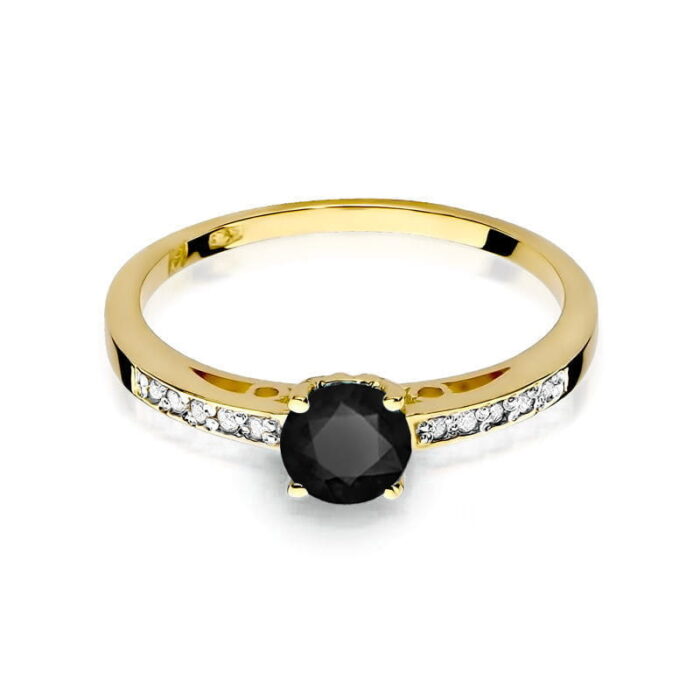 Inel Aur 14K cu Diamant Negru 0.50 ct si Diamante Laterale 0.05 ct - Imagine 2