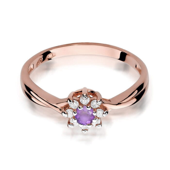 Inel Aur 14k cu Ametist 0.10 ct si Diamante Laterale de 0.116 ct - Imagine 9