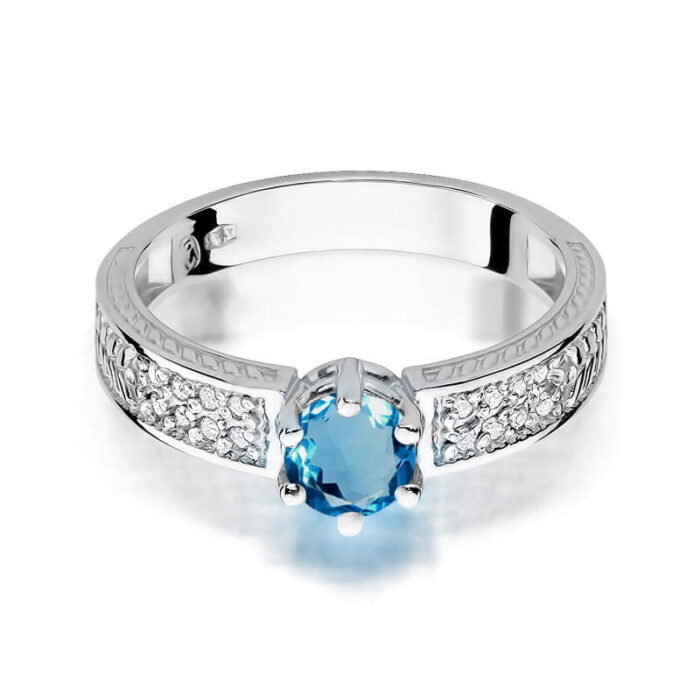 Inel Aur 14K cu Topaz London Blue 0.50 ct si Diamant 0.08 ct - Imagine 9