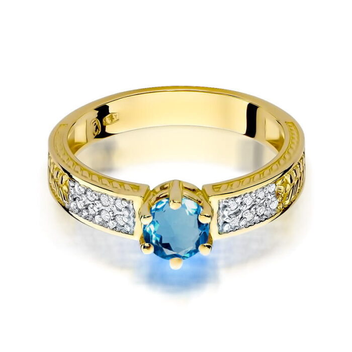 Inel Aur 14K cu Topaz London Blue 0.50 ct si Diamant 0.08 ct - Imagine 2