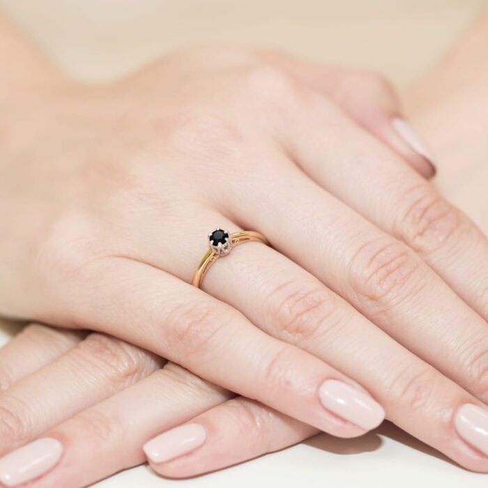 Inel Aur 14K W133 Diamant Negru 0.20ct - Imagine 4
