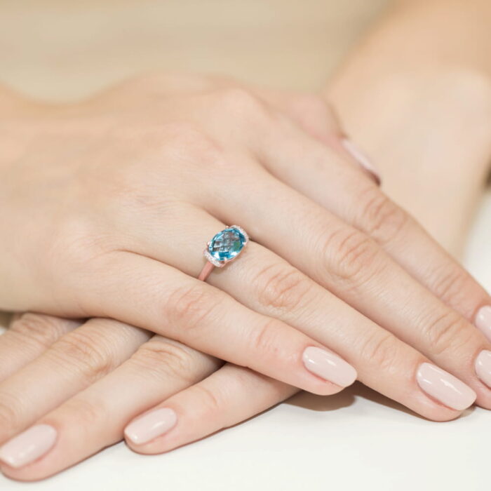 Inel Aur 14K cu Topaz 1.70 ct si Diamante 0.04 ct - Imagine 11