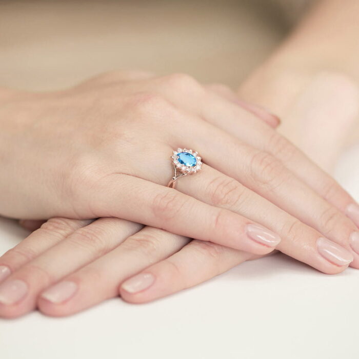 Inel Aur 14K cu Topaz Albastru 0.50 ct si Diamante Naturale 0.12 ct - Imagine 12