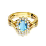 Inel Aur 14K cu Topaz Albastru 0.90 ct si Diamante Naturale 0.12 ct - Imagine 2
